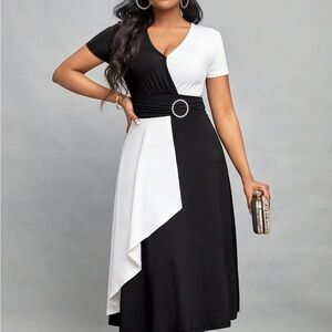 Women's Patchwork Waist-Cinching Dress